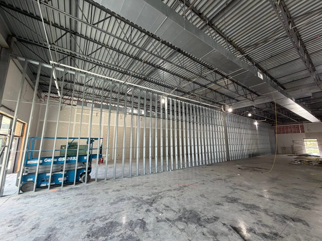 Steel framing installation on commercial building